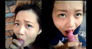 Em ghệ liếm chuối ở vườn sau nhà